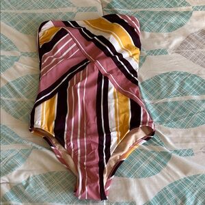 Kona Sol Pink and Yellow Striped One Piece Swimsuit